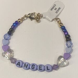 Urban Outfitters Angel Beaded Letter Word Bracelet Blue & Purple Multicolor